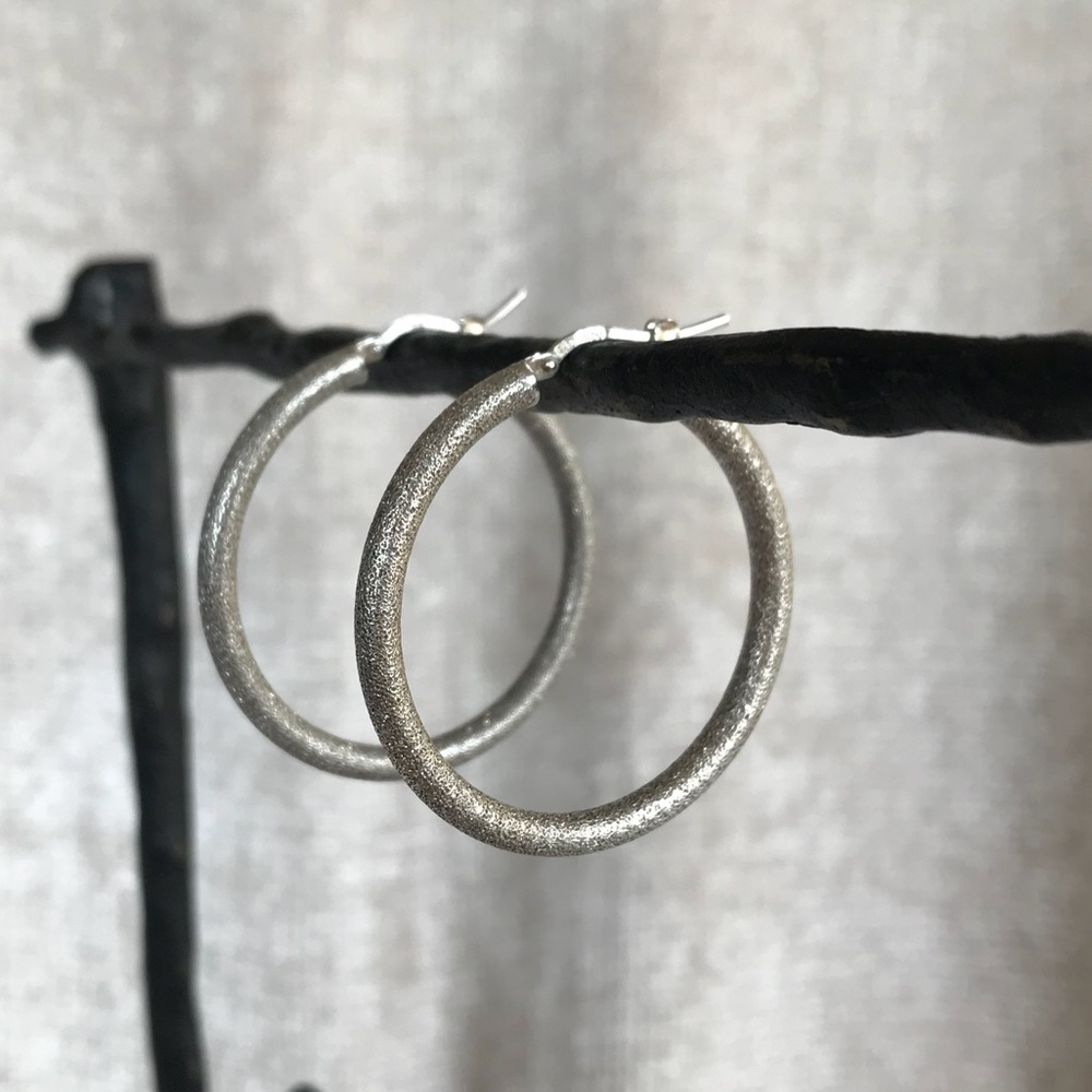 Sterling Silver Sandblasted Hoop Earrings